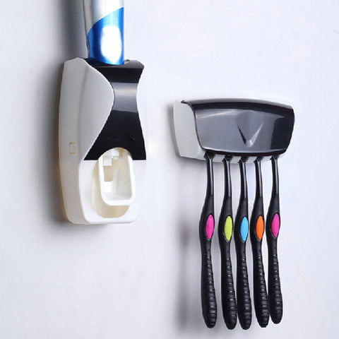 Automatic  Toothpaste Dispenser Plastic  Squeezer & 5 Toothbrush Holder